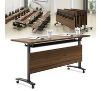 4.6FT Folding Conference Table with WheelsLarge Rectangular Meeting Desk for 210 People Modern Office & Classroom Training Table Walnut Finish Portable & SpaceSaving