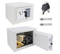 4.6L Electronic Digital Safe Box, Fireproof Security Box Home Office Money Cash Jewelry Steel Safety Box with 2 keys, Wall Mounted Mini Safe for Home Office Hotel, White, 23 x 17 x 17 cm
