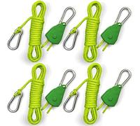 4.6M Paracord Rope Tie Down Ratchet Strap Small Reflective Rope Tent Tarp Grow Retractable Plant Light Hangers Pulley Locking Tightener Tensioner Cinch Kayak 4mm 4Pack