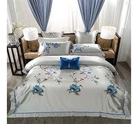4/6PCS Satin Bedding Set Embroidery Duvet Cover Bedsheet Thick Bedspread Set (Color : A, Size : King size 4pcs) (A Queen size 6pcs)