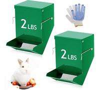 4.7-inch 2-Piece Feeder, Wire Bottom, Green with Lid Small Animal Food Dispenser, Metal Shell Chicken Grit & Marine Shell Feeder with a Pair of Gloves Marine with a Pair of Gloves