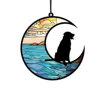 4.7" Pet Memorial Gifts for Dogs, Personalized Dog Sympathy Gifts for Dog Lovers, Angel Dog Memorial Suncatcher, Pet Loss Sympathy Gift, Dog Passing Away Gifts with Black Dog Figurine on Moon