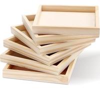 4.7 x 4.7 in Wooden Trays, 6 Pack Square Serving Boxes - Unfinished Small Wood Serving Tray for Montessori Materials, Crafts to Paint Wooden Tray