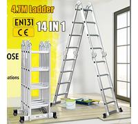 4.7M 14 in 1 Aluminium Folding Ladder Multi Position Purpose Platform