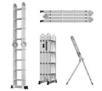 4.7M Folding Ladder, 15.4FT Aluminium Ladder, 14-in-1 MultiPurpose Ladder, Combination Step Ladder for Home DIY Building Use with Platform, Max Load 150kg/330lb