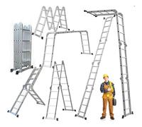 4.7M Retractable Folding Aluminum Combination Ladder Telescopic Herringbone Ladder Multi-Purpose Home/Library/Engineering Ladder with One Tool Tray
