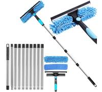 4.7m Window Squeegee,Window Cleaning Equipment With Long Handle,Telescopic Window Cleaner With Silicon Squeegee & Microfiber Scrubber For Shower Glass, Mirror,Door,Car