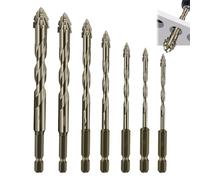 4/7Pcs New Four-Flute Sawtooth Eccentric Drill Bit,Four-Edged Serrated Eccentric Drill,Multifunction Drill Bit Set,High Hardness Skewed Head Eccentric Drill Bits Set (3/4/5/6/8/10/12mm)