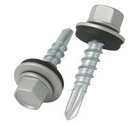 4.8 mm x 25 mm Roofing Screws, Hex Head Self-Drilling Multi-Color (RAL 9006 White Aluminium) Roof Screws with EPDM Sealed Washer, Rust Proof Zinc Plated Hardened Coarse Thread Outdoor Screw (50 pcs)