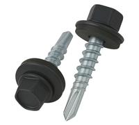 4.8 mm x 35 mm Roofing Screws, Hex Head Self-Drilling Color (RAL 7024 Graphite Grey) Roof Screws with EPDM Sealed Washer, Rust Proof Zinc Plated Hardened Coarse Threads Screw for Outdoor Use (50 pcs)