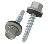 4.8 mm x 35 mm Roofing Screws, Hex Head Self-Drilling Multi-Color (RAL 9007 Grey Aluminium) Roof Screws with EPDM Sealed Washer, Rust Proof Zinc Plated Hardened Coarse Thread Outdoor Screw (50 pcs)