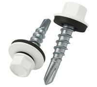 4.8 mm x 35 mm Roofing Screws, Hex Head Self-Drilling Multi-Color (RAL 9010 Pure White) Roof Screws with EPDM Sealed Washer, Rust Proof Zinc Plated Hardened Coarse Thread Outdoor Screw (50 pcs)