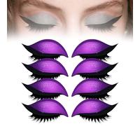 4/8 Pairs Lazy Eye Shadow Eyelash Patch,3D Reusable Eyeshadow Eyelashes Makeup Sticker,2-In-1 Self-Adhesive Reusable Eyelashes & Eyeliner Stickers,Natural Eye Fake Lashes for All Eyeshapes (Purple)
