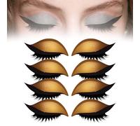 4/8 Pairs Lazy Eye Shadow Eyelash Patch,3D Reusable Eyeshadow Eyelashes Makeup Sticker,2-In-1 Self-Adhesive Reusable Eyelashes & Eyeliner Stickers,Natural Eye Fake Lashes for All Eyeshapes (Gold)