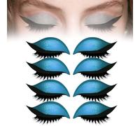 4/8 Pairs Lazy Eye Shadow Eyelash Patch,3D Reusable Eyeshadow Eyelashes Makeup Sticker,2-In-1 Self-Adhesive Reusable Eyelashes & Eyeliner Stickers,Natural Eye Fake Lashes for All Eyeshapes (Blue)