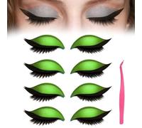 4/8 Pairs Lazy Eye Shadow Eyelash Patch,Colorful Eyeshadow Eyelashes Makeup Stickers,Eyeshadow & False Lashes 2-In-1 Reusable Eyemakeup Stickers,Natural Curl,Waterproof Long-Lasting (4*Green, SIZE)