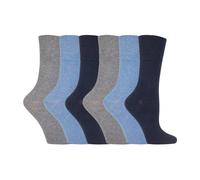 (4-8 UK, Blue) Ladies 6 pack non elastic diabetic socks with hand linked toe seams