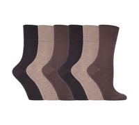 IOMI Womens Ladies 6 pack non elastic diabetic socks with hand linked toe seams - Brown Cotton - Size UK 4-6.5