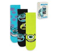 Disney Monsters Inc Men's Calf Socks Set of 3 | Mike Wazowski & Sulley Graphic Polkadot Design | Everyday Wear in Blue, Black, Green Merch - 4-8 UK