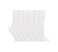 (4-8 UK, White) Ladies 6 pack non elastic diabetic socks with hand linked toe seams