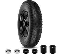 4.80/4.00-8" Flat Free Wheelbarrow Tire and Wheel, 14.5" Universal Fit Solid Tire with 5/8" or 3/4" Bearing, 3"-7" Hub, Adapter Kit Hand Truck Wheel Replacement for 3.50/2.50-8", 4.00-6"nhs etc