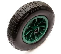 4.80/4.00-8 Green Wheel & PU Solid Tyre 15" Puncture Proof Flat Free 12mm, 13mm, 16mm, 20mm, 25.4mm Bushes Bearings Wheelbarrow Barrow Cart 100kg Load 4.80-8 4.00-8 (25.4mm / 1 Inch Bushes)
