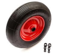 4.80/4.00-8 Red Metal Wheel & Pneumatic Tyre 15 Inch Wheelbarrow 26mm / 20mm /16mm / 12mm Bore Options 75mm Hub Length Easy Fit Reducer Bushes Wheel Barrow Cart Fits 4.00-8, 4.80-8