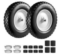 4.80/4.00-8" Tyre and Wheel 2 Pieces, 16" Solid Wheelbarrow Tyre with 5/8" & 3/4" Bearings, 3"-7" Centred Hub, 14"-16" Universal Fit for Handcart/Garden Trailer/Trolley/Trolley