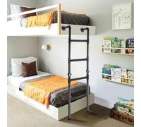 4.8FT/146CM Bunk Bed Ladder, Wall-to-Floor Window Well Egress Climbing Ladder, Wrought Iron 150kg Capacity, 4-Rung, Indoor Outdoor for Basements, Attics, Lofts, Dorms & Home