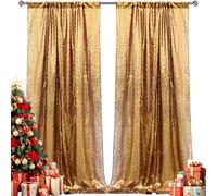 4×8FT-2PCS Black Gold Sequin Backdrop Curtains Panels, Photography Backdrop Glitter Curtains Fabric Background for Christmas Wedding Party Decor