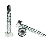 (4.8mm x 32mm) Self Drilling Screws Hexagon Serrated Washer Head Steel Self Tapping Screws for Metal Sheets Roofing Windows (Pack of 50) H02BC