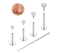 4/8PCS G23 Titanium Flat Back Earrings, 16/18G Internal Thread Nose Stud | Astm F136 Titanium Nose Studs with 6/7/8mm Posts & 2-4mm CZ Tops for Nose Lip Helix Tragus Cartilage Medusa Labret Piercings