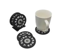 4/8Pcs Silicone Drink Coasters with Stand Gym Weight Plate Non Slip Tea Coffee Beer Wine Cup Mug Glass Bottle Mats Pads Holder Round Coaster Kitchen Bar Pub Dining Table Top Protect Decor (4, Black)
