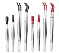 4/8Pcs Tweezers with Rubber Tips Set Stainless Steel Long Industrial Tweezers Bead Stamp Coin Jewelry Tweezer Clip Hand Tools (8Pcs Black+Red)