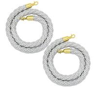 4.9ft Nylon Queue Rope 2 Pack - 2.8mm Heavy-Duty Barrier Cords with Chrome Hooks, Silver Crowd Control Divider for Outdoor Events & Line Management