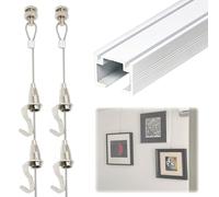 4.9ft Picture Rail Hanging System, Adjustable Decorative Gallery Rail Kit, Heavy Duty Photo Display Track for Libraries/Museums/Schools/Old House(White,6.6 ft/2 m Cable(2 Hooks))