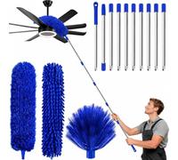 4.9M Feather Duster Extendable for Cleaning, 3-in-1 Ceiling Fan Duster with Microfiber Duster, Chenille Head & Cobweb Brush (Blue)
