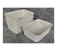 4 A6 Cream Rattan Effect Storage Basket Tray Curver Small Desk Tidy