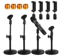 4 Adjustable Microphone Stands For Desks, With Clip For Mic, Clamp For Phone, And Heavy Metal Base; Adapter From 3/8 To 5/8 In