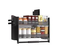 4 Adjustment Buttons Pull Down Spice Rack,Sliding Out Storage Basket, Organizer for Inside Cabinets(360-390mm)