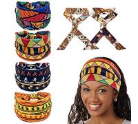 4 African Headbands - 2 Silk Scarf Headscarves, Bohemian Retro Printed Stretch Headscarves, Sports Yoga Wide-Brimmed Headbands, Ladies Fashion Hair Accessories