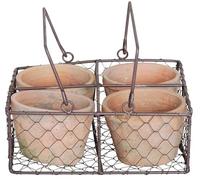 4 Aged Terracotta Pots In Wire Basket Fallen Fruits Black One Size