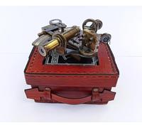 4" Antique Maritime Navigational Instrument With Leather Case, Nautical Brass Working Sextant, Astrolabe Ships Instrument, Navigational Sextant, Gift for Him