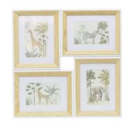 4-Aperture Safari Animal Wall Art Set, 24x19cm & 19x24cm Jungle Picture Frames with Giraffe, Zebra, Leopard and Elephant Prints