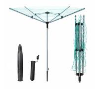 4 Arm 60M Rotary Washing Line for Outdoor Garden, Portable Folding Washing Line Rotating Clothes Airer Dryer with Ground Spike & Cover, Green