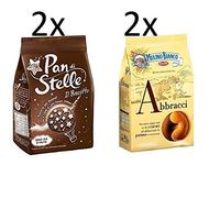 4 Bags Mulino Bianco Breakfast Value Set 2X Pan di Stelle 350g & 2X Abbracci Biscuits 350g Italian shortbread Cookies Cocoa & Cream