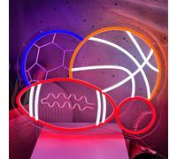 4 Ball Combination Neon Sign, Soccer Basketball Baseball Football Neon Light Sign for Wall Decor Bedroom Accessories, Sports Themed DimmableLed light Sign Powered by USB with Switch (Combination ball)