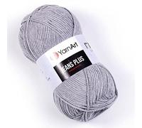 4 Ball (Skein) YarnArt Jeans Plus Yarn, 55% Cotton 45% Polyacrylic, Each Skein 100 g (3.52 oz), 160 m (175 yds), Yarn Weight: 4 : Worsted-Aran, (46 - Grey)