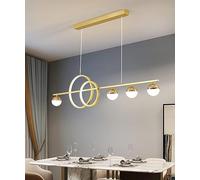 4 Balls Kitchen Island Linear Pendant Light Gold Remote Control Dimmable LED Stripes Linear Chandelier White Mid Century Long Hanging Lamp For Dining Room Living Room Office