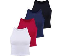 4 Basic Crop Tank Tops Women Racerback Sport Tops Cotton for Girls Lady Daily Wearing